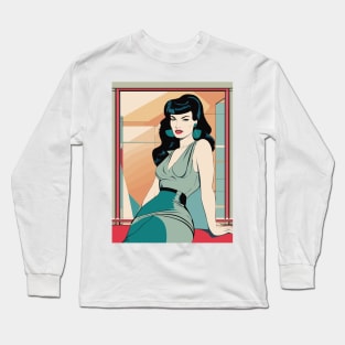 Glamour Seat Bettie Page Retro Art Deco Long Sleeve T-Shirt